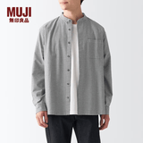 MUJI 男式 棉水洗牛津 立领衬衫 长袖休闲百搭男士衬衣外套纯棉全棉 白色格纹 XL (180/104A)
