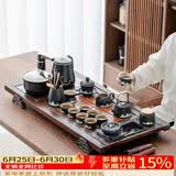 唐丰 整套功夫茶具套装家用茶盘一体茶台茶海茶杯盖碗电热磁炉四合一  双龙戏珠+粗陶青山飞鸟提梁壶14头