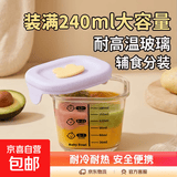 辅食碗耐高温玻璃可蒸煮蛋羹碗可微波冷冻保鲜盒上班族学生可用 方形香芋紫色黄兔硅胶盖