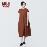 MUJI女式 易干弹力泡泡纱 法国袖连衣裙 女装裙子夏季 BC2JQA4S 砖红色 S (155/80A)