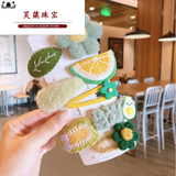 芙蕖 奶咖毛绒发夹网红2025年新款刘海侧边夹子头饰秋冬发卡女可爱bb 绿色8件套