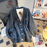 AEMAPE小熊毛衣开衫女外套2026春新款女装衣服宽松温柔秋冬季针织上衣 黑灰色D款 均码 (80-140斤拍)