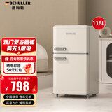 德姆勒（DEMULLER）118升复古冰箱小型大容量家用租房宿舍电冰箱 化妆品网红高颜值双门冰箱冷藏冷冻节能静音 118升【芝士白】上冷冻下冷藏