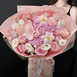 馨仪教师节鲜花速递玫瑰向日葵康乃馨花束送女友老婆生日礼物同城配送 粉玫瑰绣球混搭花束