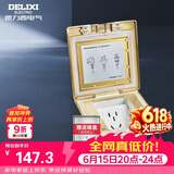 德力西(DELIXI)开关插座 金色五孔铜地插 翻盖式防水地板地插（含暗盒）