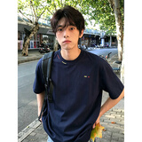 灿图cleanfit索罗娜刺绣短袖t恤男夏季美式正肩半袖重磅高级感上衣服 藏青色 XL 【建议120-140斤】