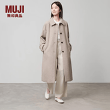 MUJI女式羊毛混立领大衣毛呢大衣外套中长款女款冬季外套女装BD0Z6A4A 浅米色 XL (165/92A)