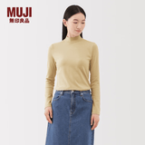 MUJI女式 起毛罗纹编织半高领长袖T恤上衣打底衫女款内搭春秋女装条纹 浅黄色 M （160/84A）