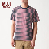 MUJI 男式 印度棉天竺编织 条纹短袖T恤 深海军蓝X图案 M
