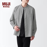 MUJI 男式 棉水洗牛津 立领衬衫 纯棉全棉 ACA40C2S 白色格纹 M 170/92A
