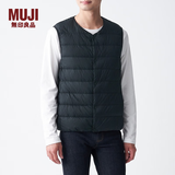 MUJI 男式 轻量 便携 无领 羽绒背心 ADG10C0A 黑色 XL