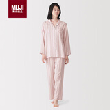 MUJI女式 无侧缝双层纱织 睡衣 家居服套装 粉红色条纹6A M