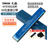 天鹅（SWAN）24孔复音C调口琴音位标注儿童学生初学者教学款口琴天空蓝
