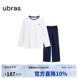 ubras夏季薄款套头家居服套装情侣睡衣女女款长袖长裤-米白色L