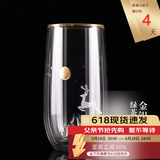 容山堂雪山绿茶杯双层防烫保温玻璃杯办公家用龙井泡茶杯高透玻璃水杯 金银烧雪山绿茶杯-鹿