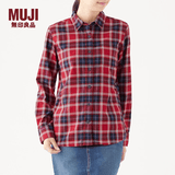 MUJI 女式 新疆棉 轻量法兰绒 衬衫 W9AC506 红色X格子 L
