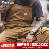 马登工装 复古卡其色背带裤男阿美咔叽经典工装帆布休闲裤男 杏黄色 S