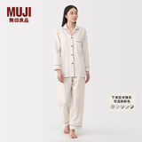 MUJI 女式 无侧缝 双层纱织 长袖睡衣家居服套装纯棉26年春季女装女款 米白色 S 上装155/80A 下装155/62A