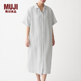MUJI 女式 法国亚麻水洗 五分袖开襟连衣裙 BCL08C0S 银灰色 XS-S