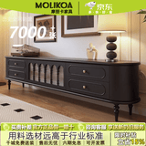 MOLIKOA现代简约实木电视柜法式风纯黑色烤漆客厅大小户型一体储物落地柜 1.8米电视柜 孕婴级环保
