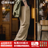 马登工装复古条绒针织卫裤松紧腰抽绳运动裤直筒阔腿长裤子男春 卡其绿 2XL