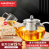 金灶（KAMJOVE） 玻璃泡茶壶耐高温304不锈钢过滤花茶壶飘逸杯煮茶壶简约式茶艺壶 A-08【800mL】搭配玻璃茶杯4个