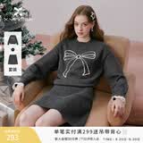 香影灰色针织套装女春2026新款蝴蝶结毛衣短裙新年暖衣一整套穿搭 深灰 M