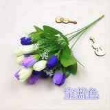 花艺赫家饰单支假花仿真花束塑料花手捧花小把束布艺装饰花插花卉干绢花布花 宝蓝色玉兰苞【5支】