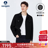 Navigare意大利小帆船纯羊毛夹克衫男秋冬保暖外套翻领时尚男装短装呢大衣 暗夜黑 XL /52