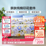富安娜床上四件套纯棉100%全棉床品套件 双人加大床单被套 1米8床江南