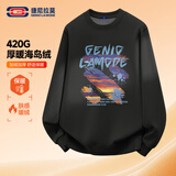 GENIOLAMODE加绒卫衣男士冬季2026新款圆领加厚重磅420G保暖打底长袖t恤衫潮