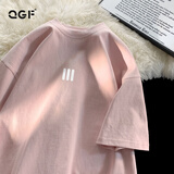 QGF美式简约重磅t恤短袖女新款运动bf体恤夏季休闲宽松五分半袖上衣 粉红色 M
