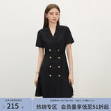 范思蓝恩正式气质通勤连衣裙女夏季收腰显瘦面试西装裙 黑色 S