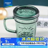 乐唯诗（LOVWISH）玻璃杯高颜值水杯透明玻璃牛奶杯带把ins风奶茶杯早餐杯茶杯 墨绿发财杯-450ml1只