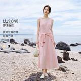 茵曼（INMAN）法式方领收腰显瘦吊带连衣裙女装2026夏季新品裙子 粉色 M
