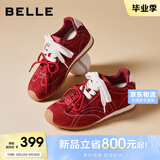 百丽酥心糖女鞋复古歪头德训阿甘鞋内增高休闲鞋JD011CM5 红色 36
