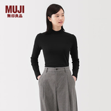 MUJI女式 起毛罗纹编织半高领长袖T恤上衣打底衫女款内搭春秋女装条纹 黑色 5A M （160/84A）