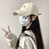 目丸韩版帽子棒球帽女简约大鸭舌帽春夏百搭潮人街头显脸小棒球帽男女 10#米色-刺绣款 均码 可调节