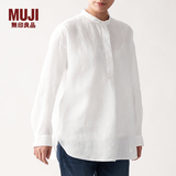 MUJI 女式 法国亚麻水洗 束腰长上衣 长袖 BCJ02C0S 白色 XS-S