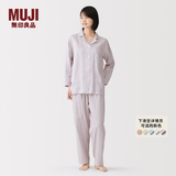 MUJI 女式 无侧缝 双层纱织 长袖睡衣家居服套装纯棉 七夕情人节礼物 薰衣草色条纹 L 上装165/88A 下装165/70A