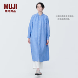 MUJI女式 麻水洗长袖衬衫连衣裙 女装长款裙子早秋汉麻衬衫裙BC2JKA4S 蓝色条纹 L 165/88A