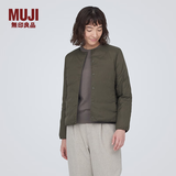 MUJI 女式 轻量羽绒便携式无领夹克 羽绒服女款冬季 女装 轻薄 卡其绿 L (165/88A)