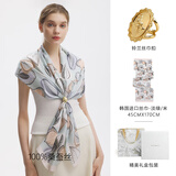 玛丽亚·古琦生日礼物送妈妈100%真丝丝巾女进口桑蚕丝长巾果实的色彩丝扣套装