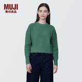 MUJI女式 棱纹编织 圆领短款针织衫 长袖女款 女装 薄款毛衣 绿色 L (165/88A)