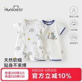 欢喜小熊婴儿短袖连体衣夏季薄款纯棉哈衣睡衣男女初生宝宝衣服2件装