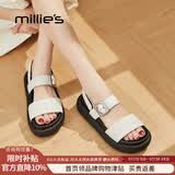 妙丽（Millies）羊皮罗马凉鞋女夏2026新款松糕厚底百搭外穿轻便露趾休闲一字凉鞋 白色 跟高6cm 34