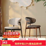 御梵森轻奢北欧设计师实木餐椅家用现代原木布艺餐椅咖啡餐厅靠背椅子 酷尼彩1+胡桃色腿