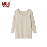 MUJI女式 使用了棉的冬季内衣 U领八分袖T恤 69AD435 秋衣 保暖衣 浅米色 M