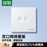 绿联网线网口网络面板 通用超五/六/七类模块加厚86型面板 适用电话电脑房间网络插座 双口1个装 80182