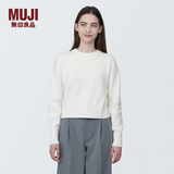 MUJI女式 棱纹编织 圆领短款针织衫 长袖女款 女装 薄款毛衣 米白色 XL (165/92A)